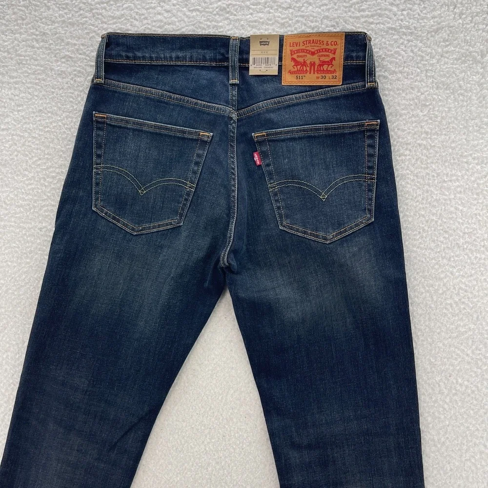Levis Jeans Mens 30x32 Blue 511 Slim Fit Dark Wash Denim Whiskers Goth Grunge